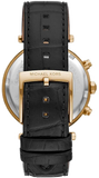 Michael Kors Parker Chronograph Black Dial Black Leather Strap Watch For Women - MK6984