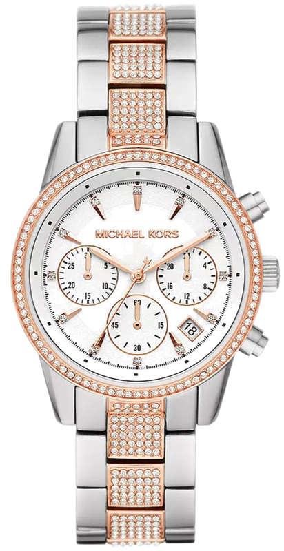 Michael Kors Ritz Chronograph White Dial Two Tone Steel Strap Watch For Women - MK6651