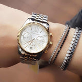 Michael Kors Lexington Silver Dial Two Tone Steel Strap Watch for Women - MK5955