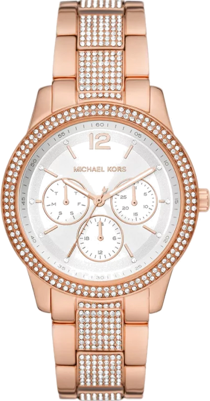 Michael Kors Tibby Chronograph White Dial Rose Gold Steel Strap Watch For Men - MK7293