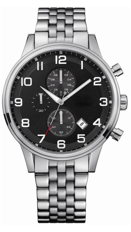 Hugo Boss Aeroliner Chronograph Black Dial Silver Steel Strap Watch For Men - 1512446