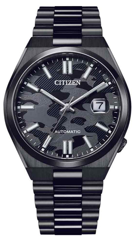 Citizen Tsuyosa Automatic Camouflage Black Dial Black Steel Strap Watch For Men - NJ0155-87E