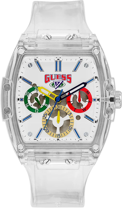 Guess Phoenix J Balvin White Dial Transparent Silicone Strap Watch For Men - V1051M1