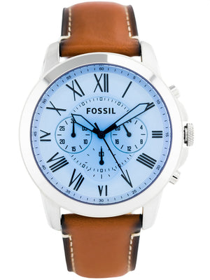 Fossil Grant Chronograph Blue Dial Brown Leather Strap Watch for Men - FS5184