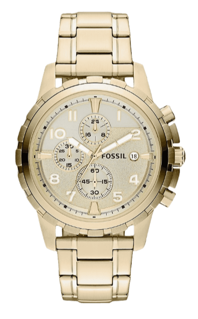 Fossil Dean Chronograph Champagne Dial Gold Steel Strap Watch for Men - FS4867