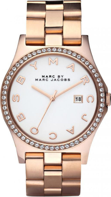 Marc Jacobs Henry Diamonds White Dial Rose Gold Steel Strap Watch for Women - MBM3079