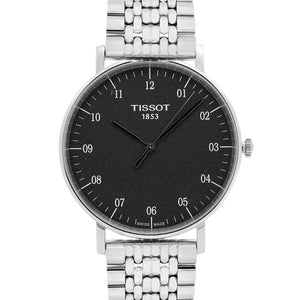 Tissot Everytime Large Black Dial Silver Mesh Bracelet Watch For Men - T109.610.11.077.00