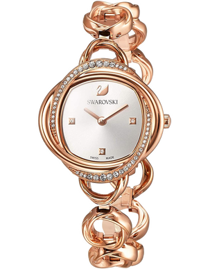 Swarovski Crystal Flower Silver Dial Rose Gold Steel Strap Watch for Women - 5547626