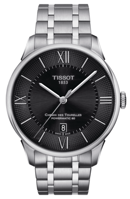 Tissot Chemin Des Tourelles Powermatic 80 Black Dial Silver Steel Strap Watch For Men - T099.407.11.058.00