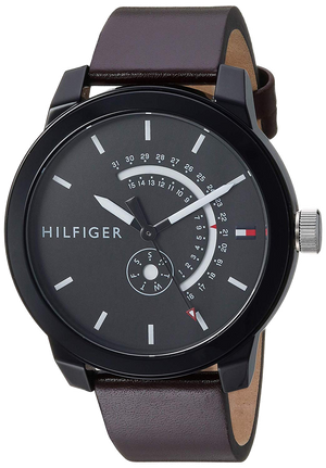 Tommy Hilfiger Denim Black Dial Brown Leather Strap Watch for Men - 1791478