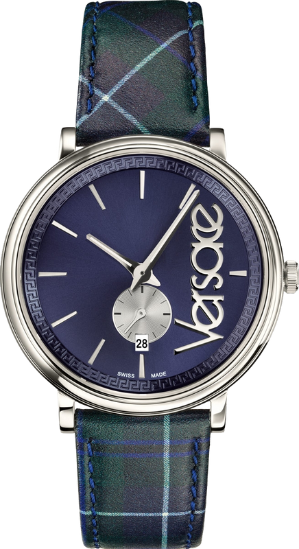 Versace V-Circle The Clans Edition Blue Dial Blue & Green Leather Strap Watch for Women - VEBQ00118