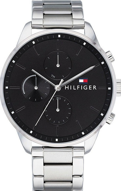 Tommy Hilfiger Chase Quartz Black Dial Silver Steel Strap Watch For Men - 1791485