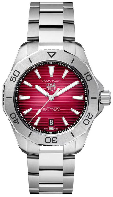 Tag Heuer Aquaracer Professional 200 Automatic Red Dial Silver Steel Strap Watch for Men - WBP2114.BA0627