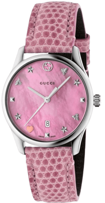 Gucci G-Timeless Pink Mother of Pearl Dial Pink Leather Strap Watch For Women - YA126586