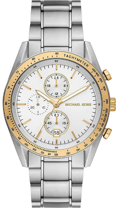 Michael Kors Accelerator Chronograph White Dial Silver Steel Strap Watch For Men - MK9112